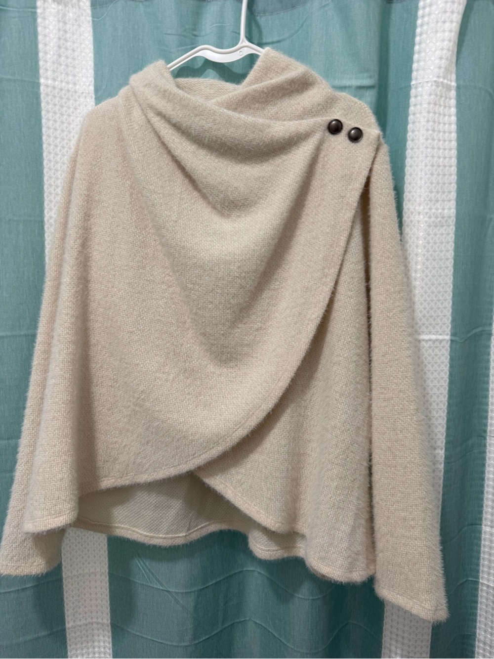 Maurices Cream Draped Poncho Sweater with Button Accent
